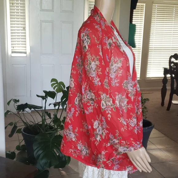 Free People s sheer open front abstract floral kimono cardi - Picture 5 of 7